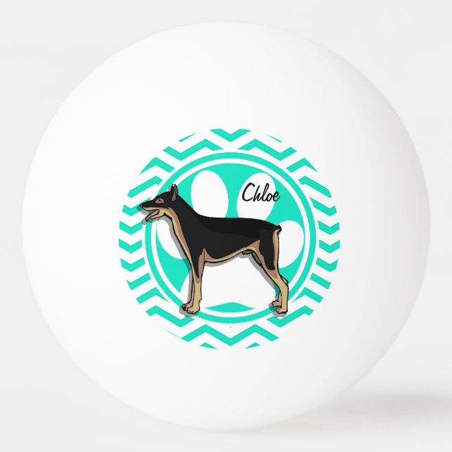 Pelota De Ping Pong Doberman; Aqua Green Chevron (Anverso)