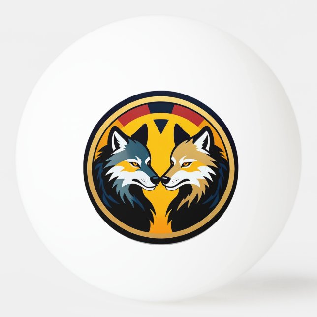 Pelota De Ping Pong Doble emblema de lobo con círculo dorado (Anverso)