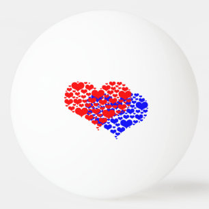 Pelota De Ping Pong Dos corazones azul y rojo