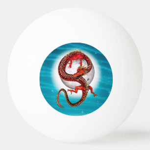 Pelota De Ping Pong Dragón de Luna Roja Arte de Fantasía Celestial