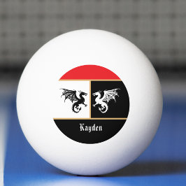 Pelota De Ping Pong Dragones en Trim de Color Oro Blanco y Negro n Mon