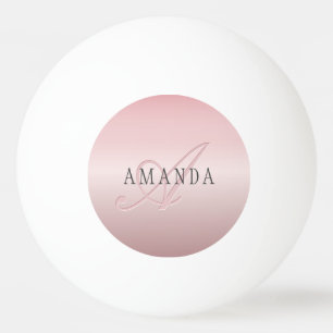 Pelota De Ping Pong Elegante Faux Rosa Oro Nombre y Monograma