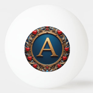 Pelota De Ping Pong Elegante letra dorada A rodeada de corazones