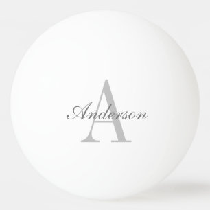 Pelota De Ping Pong Elegante Monograma Blanco y Gris