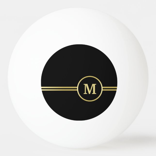 Pelota De Ping Pong Elegante oro Monograma personalizado sobre negro (Anverso)