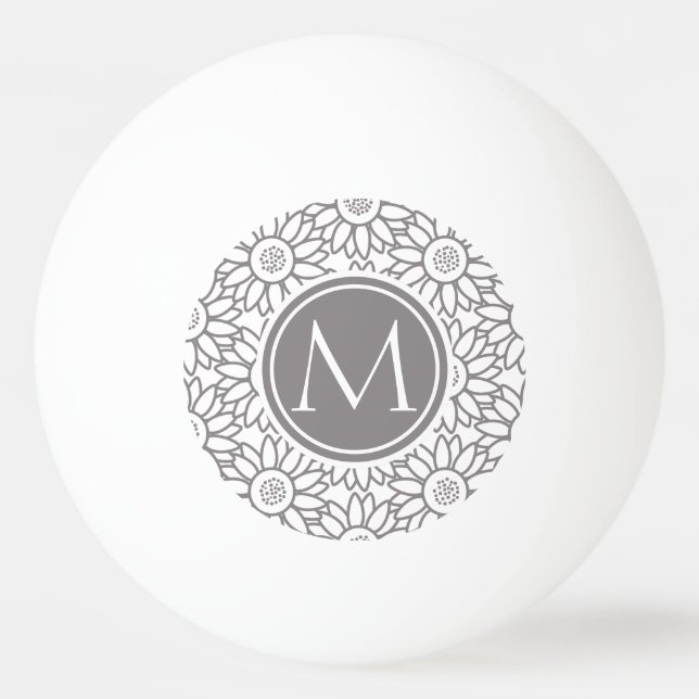 Pelota De Ping Pong Elegante Patrón de girasol monogramado (Anverso)