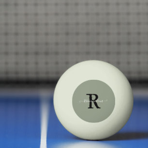 Pelota De Ping Pong Elegante Sage Green Monograma Script Nombre inicia