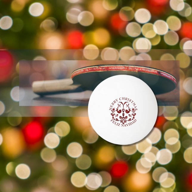 Pelota De Ping Pong Elegantes Navidades bilingües de Borgoña (Bilingual Pin Pong Spanish custom text, familiy name. Multilingual Project)