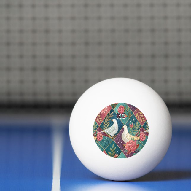 Pelota De Ping Pong Elegantes palomas blancas moradas rosadas y geomét (Neto)