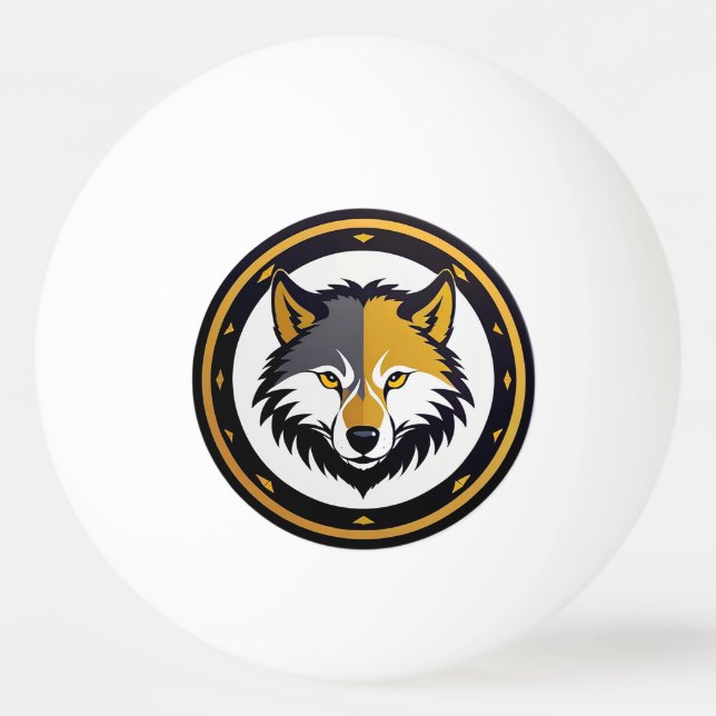 Pelota De Ping Pong Emblema de Lobo con Círculo Dorado (Anverso)