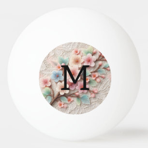 Pelota De Ping Pong Encaje de monograma floral rosa pastel flor de cer