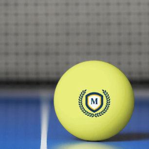 Pelota De Ping Pong Escudo de Logotipo de Monograma Dorado y Azul Mari