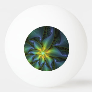 Pelota De Ping Pong Estrella abstracta, arte fractal dorado verde azul