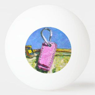 Pelota De Ping Pong Etiqueta Rosa Pintura Paisaje Contemporáneo Abstra