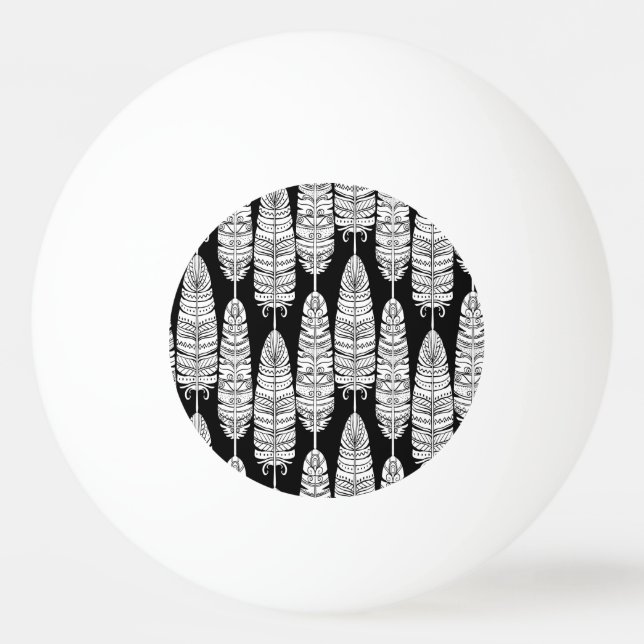 Pelota De Ping Pong Feathers boho: patrón blanco y negro (Anverso)