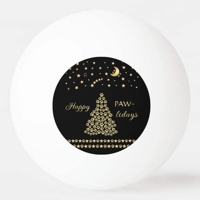 Pelota De Ping Pong Felices Pawlidays, árbol de navidad Gold brillante (Anverso)