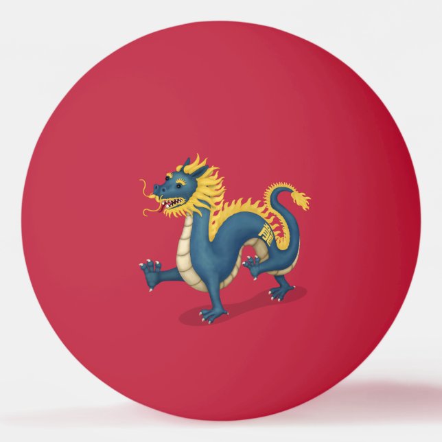 Pelota De Ping Pong "Feliz Año Nuevo" en rojo dragón chino 2024 (Anverso)