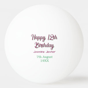Pelota De Ping Pong feliz cumpleaños 12 verde rosa nombre fecha simple