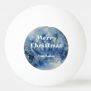 Pelota De Ping Pong feliz navidad azul blanco estrellas acuarela amari