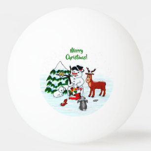 Pelota De Ping Pong ¡Feliz Navidad! Snowman con sus amigos