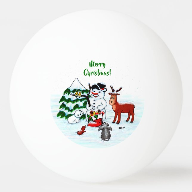 Pelota De Ping Pong ¡Feliz Navidad! Snowman con sus amigos (Anverso)