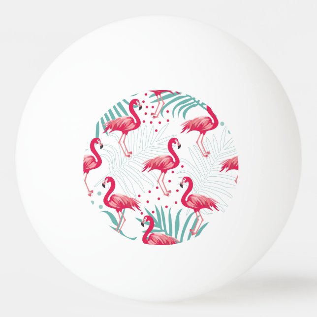 Pelota De Ping Pong Flamingo y hojas tropicales, patrón de verano. (Anverso)