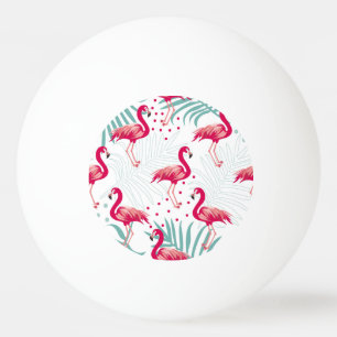 Pelota De Ping Pong Flamingo y hojas tropicales, patrón de verano.