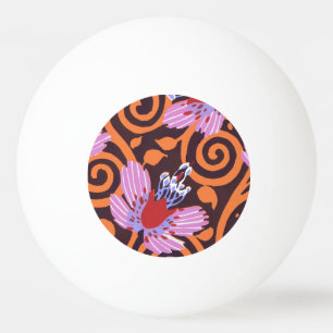Pelota De Ping Pong Flor Art Déco con Remolino Vibrante de Rosa y Nara