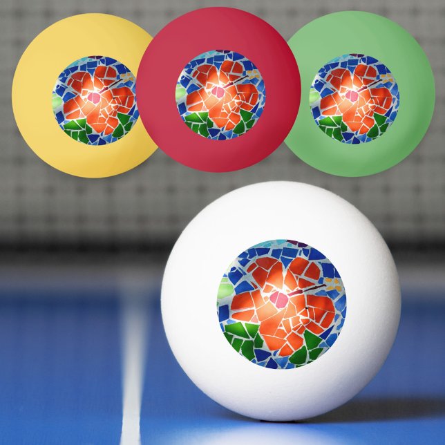 Pelota De Ping Pong Flor roja mosaica colorida (Subido por el creador)