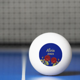 Pelota De Ping Pong Flor roja y hojas azules