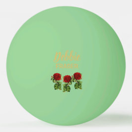 Pelota De Ping Pong Flor roja y hojas verdes nombre personalizado