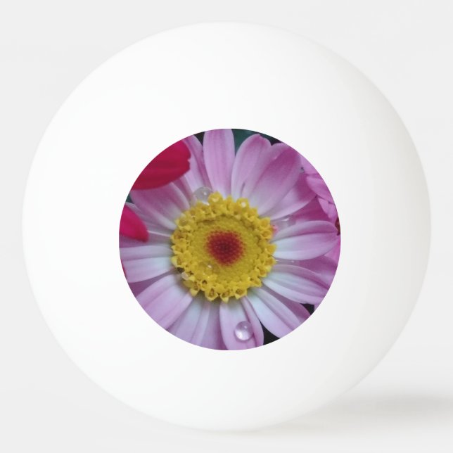 Pelota De Ping Pong Flor rosa y amarilla (Anverso)