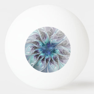 Pelota De Ping Pong Florecer Abstracto Moderno Floral Fractal Con Azul