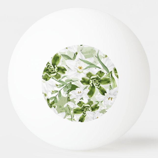 Pelota De Ping Pong Flores de acuarela blanca 2 (Anverso)