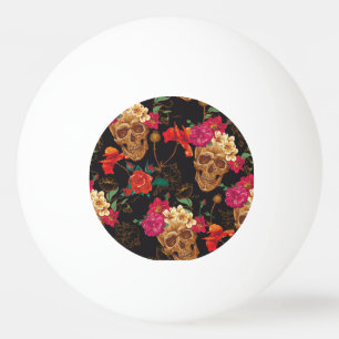 Pelota De Ping Pong Flores De Calavera: Fondo Oscuro Sin Marea.