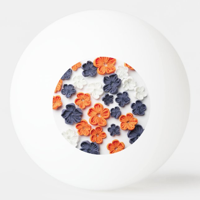 Pelota De Ping Pong Flores de tela cosida artesanal de primavera azul  (Anverso)
