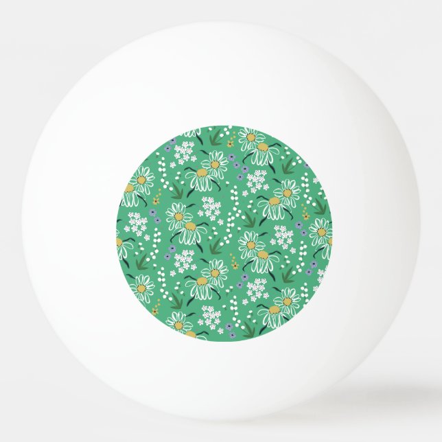 Pelota De Ping Pong Flores Retro, Patrón Botánico Sin Marea. (Anverso)