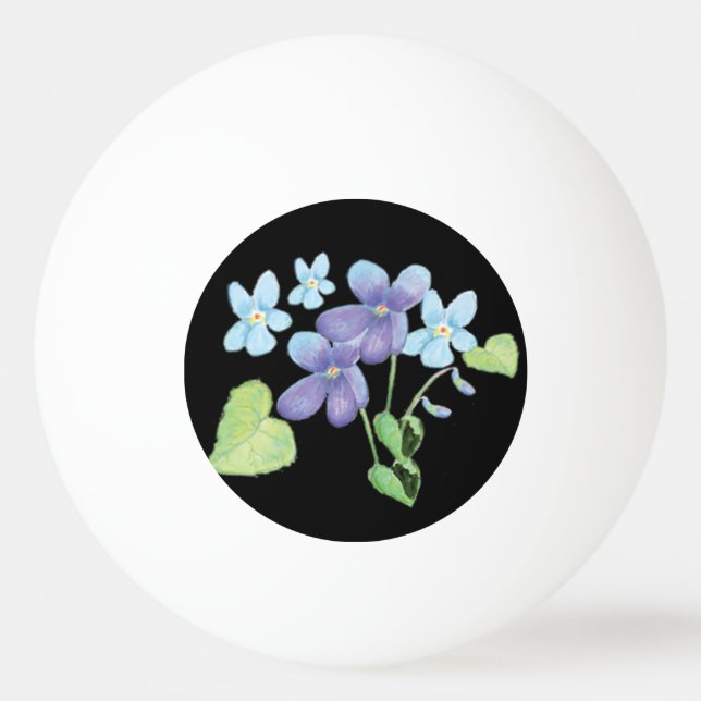 Pelota De Ping Pong Flores violetas salvajes Ilustracion negro (Anverso)