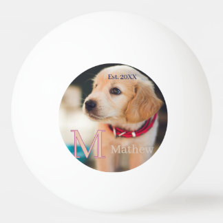 Pelota De Ping Pong foto de perro mascota monograma de nombre año est 