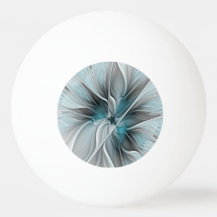 Pelota De Ping Pong Fractal floral moderno abstracto flor azul gris