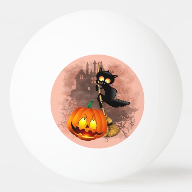 Pelota De Ping Pong Gato asustado por un personaje de Halloween divert (Anverso)