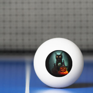 Pelota De Ping Pong Gato de vampiros y mago calabaza Halloween Surreal