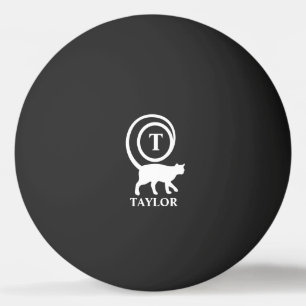Pelota De Ping Pong Gato Minino Nombre Inicial Monograma Blanco Negro