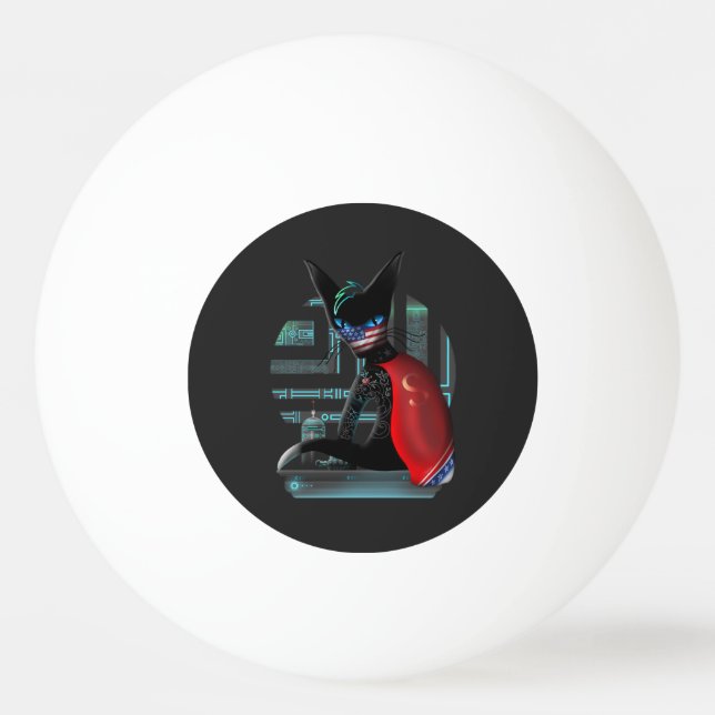 Pelota De Ping Pong Gato negro Cyberpunk Ninja (Anverso)