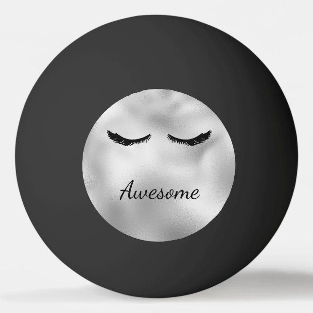 Pelota De Ping Pong Glam Silver Black Eyelashes increíbles personaliza (Anverso)