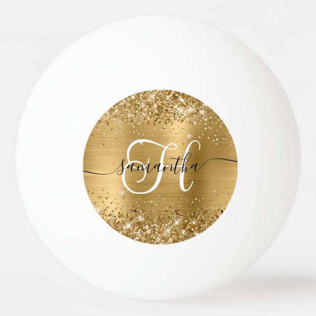 Pelota De Ping Pong Glittery Gold Glam Monogrammed (Anverso)