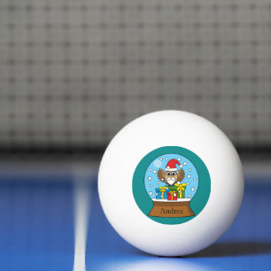 Pelota De Ping Pong Globe de nieve con búho de Santa Claus   Personali