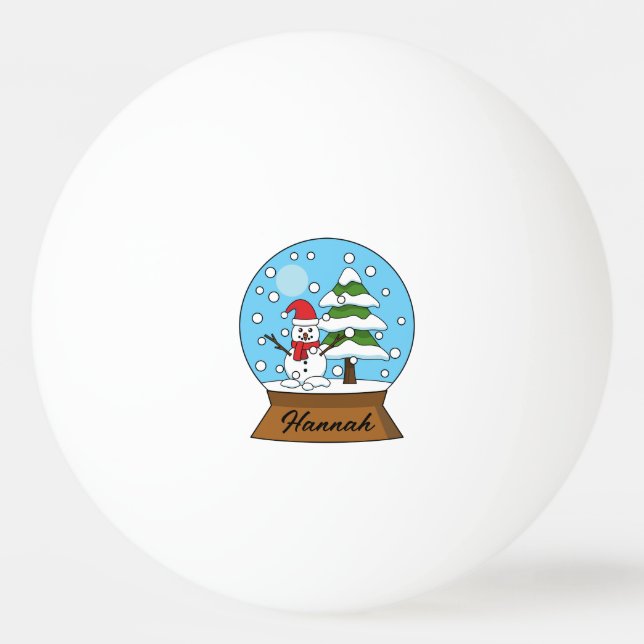 Pelota De Ping Pong Globe de nieve con Snowman y árbol de pino | Perso (Anverso)