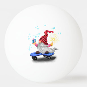 Pelota De Ping Pong Gnome feliz del patinador con regalos y Sparkler -