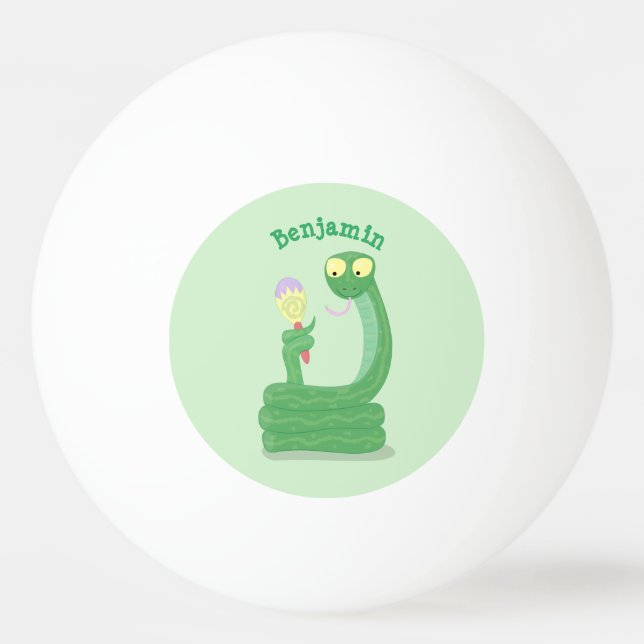 Pelota De Ping Pong Graciosa serpiente verde con maraca personalizado (Anverso)